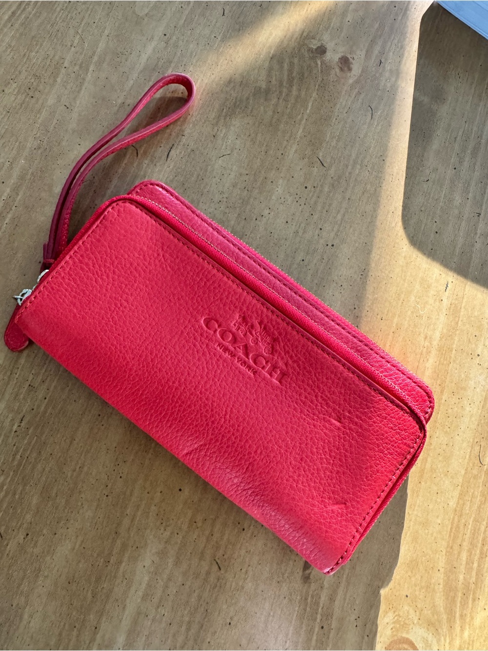 COACH Red Pebbled Leather Zip Wristlet